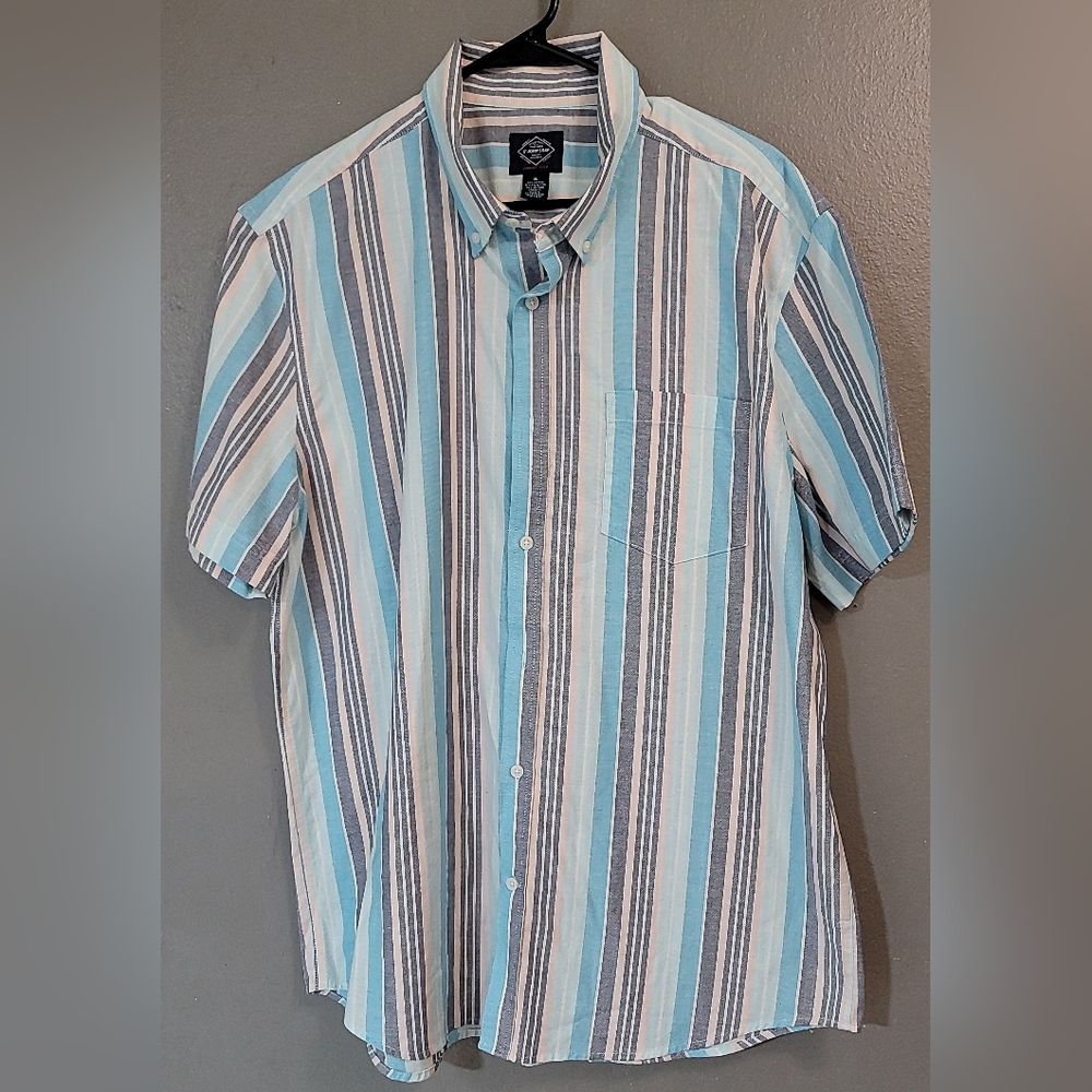 St. John's Bay Men's Striped Button Down Shirt - Blue, White, and Gray